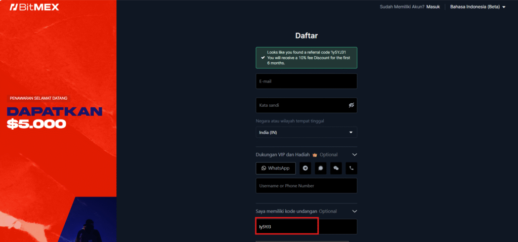 Login : Kode Undangan BitMEX