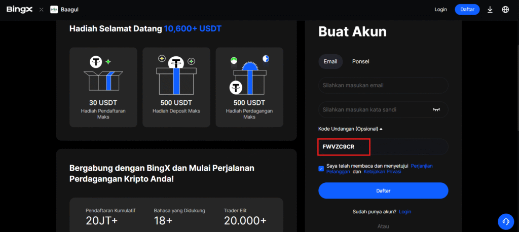 Login : Kode Referensi BingX