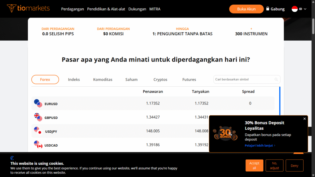 Kode referal Tio Markets FRIEND179413 – Bonus €100 +30%