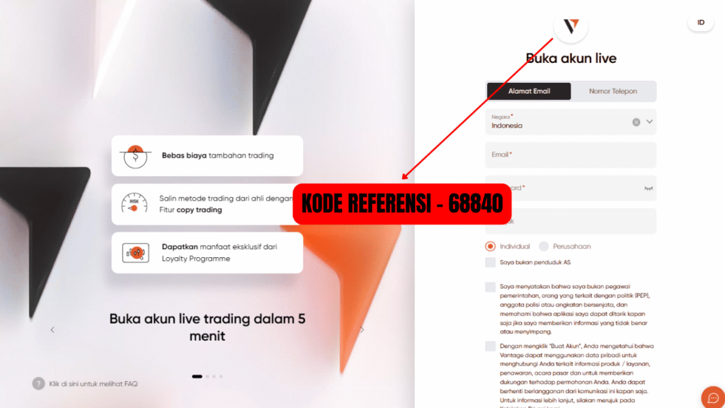 VantageFx adalah platform trading global yang memungkinkan Anda memperdagangkan berbagai instrumen populer seperti forex, logam, indeks, hingga aset digital. Dengan menggunakan Kode Referensi VantageFx [68840], pengguna baru dapat langsung memperoleh bonus €100 serta diskon trading Vantage sebesar 15%. Penawaran ini memberi keuntungan nyata sejak awal perjalanan trading Anda. Jenis Akun dan Keuntungan VantageFx melayani trader di semua level, dari pemula hingga profesional, dengan pilihan akun yang fleksibel. Untuk pemula, tersedia antarmuka ramah pengguna agar bisa langsung memulai. Untuk trader berpengalaman, VantageFx menawarkan spread rendah, eksekusi cepat, serta leverage kompetitif. Dengan likuiditas yang kuat, trader bisa membuka dan menutup posisi dengan mudah kapan saja. Platform Trading VantageFx Platform trading tersedia dalam versi web dan aplikasi mobile (Android & iOS). Fitur unggulannya meliputi: Grafik real-time interaktif. Indikator teknis canggih. Mode trading otomatis. Dukungan lengkap ini memungkinkan Anda mengoptimalkan strategi dengan fleksibilitas penuh. Opsi Deposit dan Penarikan VantageFx mendukung berbagai metode populer seperti transfer bank, kartu kredit, serta e-wallet tertentu. Penarikan dana diproses cepat dan aman melalui sistem verifikasi berlapis untuk memastikan perlindungan aset pengguna. Baik trader pemula maupun profesional bisa memulai dengan modal yang relatif kecil. Siap Memulai dengan Kode Referensi VantageFx? Daftar sekarang menggunakan Kode Referensi VantageFx [68840] melalui tautan resmi berikut: 👉 Daftar VantageFx Sekarang Dengan Penawaran pendaftaran Vantage, Anda akan mendapatkan bonus €100 dan diskon trading Vantage 15% sejak awal. Jangan lewatkan pula manfaat dari Kode undangan Vantage yang bisa dibagikan ke teman serta beragam Promo trading Vantage yang rutin ditawarkan untuk memaksimalkan keuntungan Anda.
